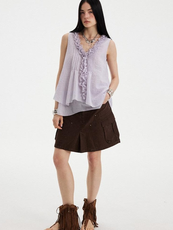 DIDDI MODA Washed Taupe Large Pocket Utility Short Women&