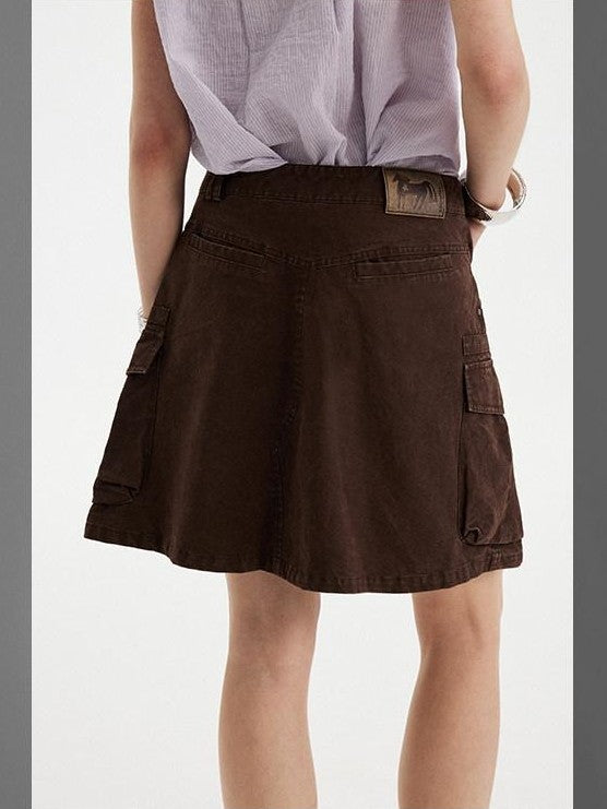 DIDDI MODA Washed Taupe Large Pocket Utility Short Women&