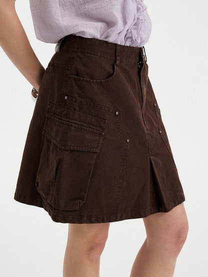 DIDDI MODA Washed Taupe Large Pocket Utility Short Women&