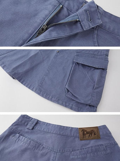 DIDDI MODA Washed Taupe Large Pocket Utility Short Women&