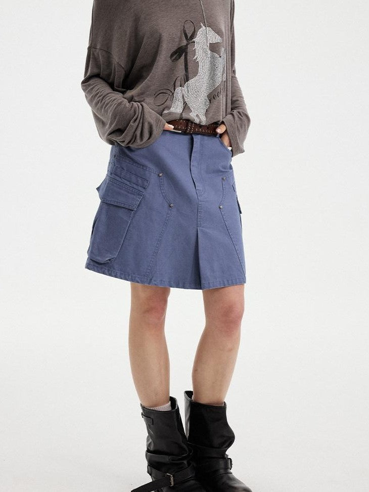 DIDDI MODA Washed Taupe Large Pocket Utility Short Women&