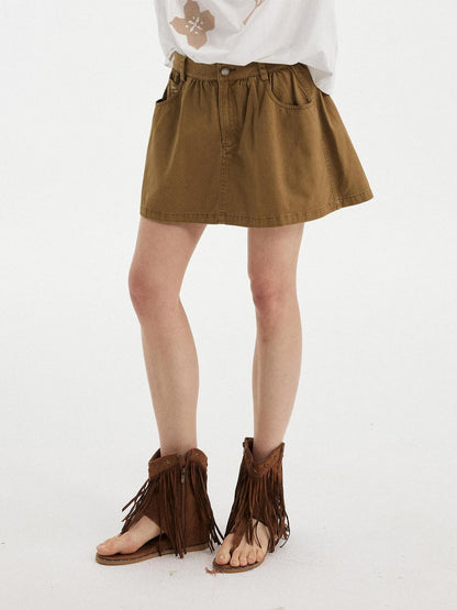 DIDDI MODA Washed Vintage Ruching Low Waist Women&