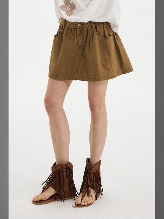 DIDDI MODA Washed Vintage Ruching Low Waist Women&