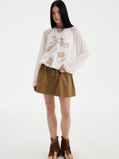DIDDI MODA Washed Vintage Ruching Low Waist Women&
