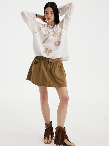 DIDDI MODA Washed Vintage Ruching Low Waist Women&