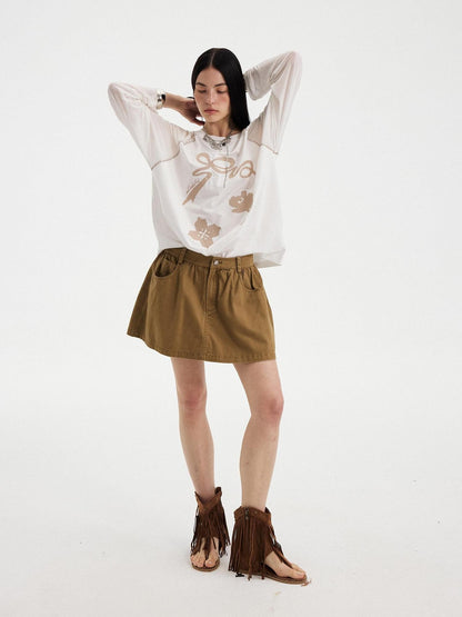 DIDDI MODA Washed Vintage Ruching Low Waist Women&