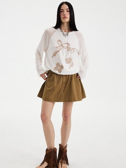 DIDDI MODA Washed Vintage Ruching Low Waist Women&