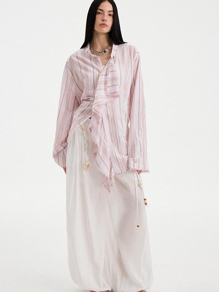 DIDDI MODA Wavy Placket Lace Applique Asymmetric Women&