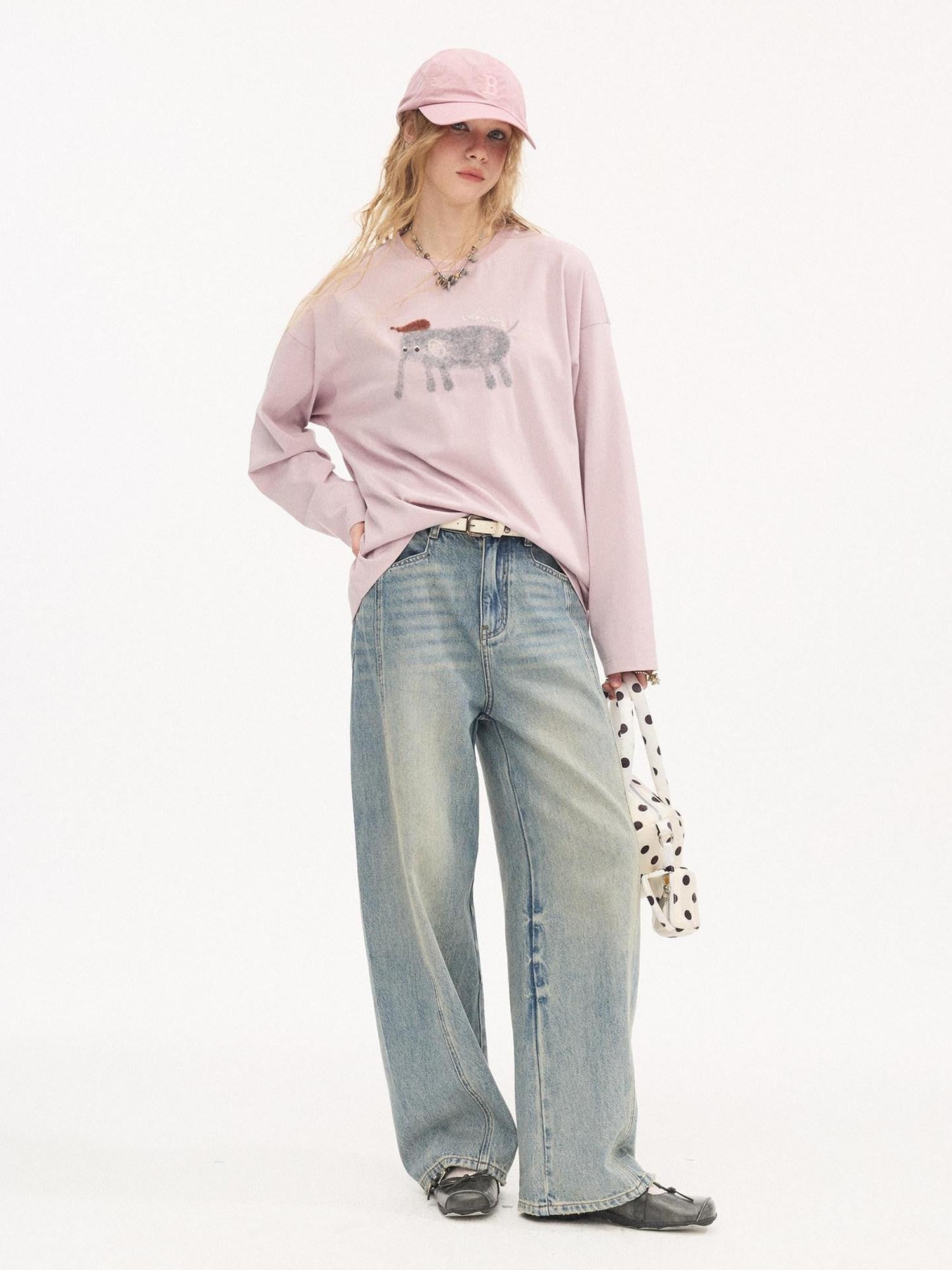 DIDDI MODA Whisker Split Curved Cut Natural Waist Relaxed Women&