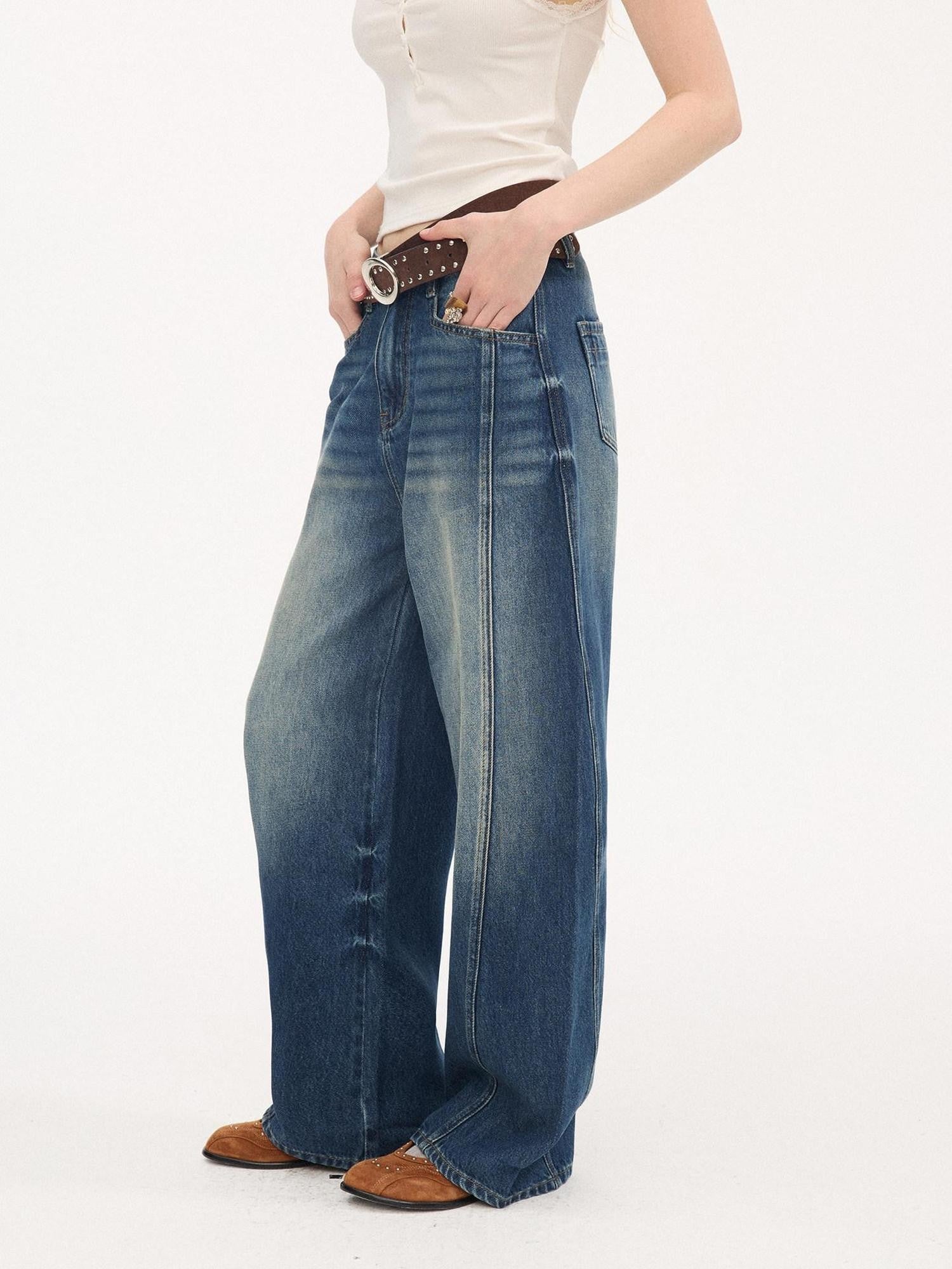 DIDDI MODA Whisker Split Curved Cut Natural Waist Relaxed Women&
