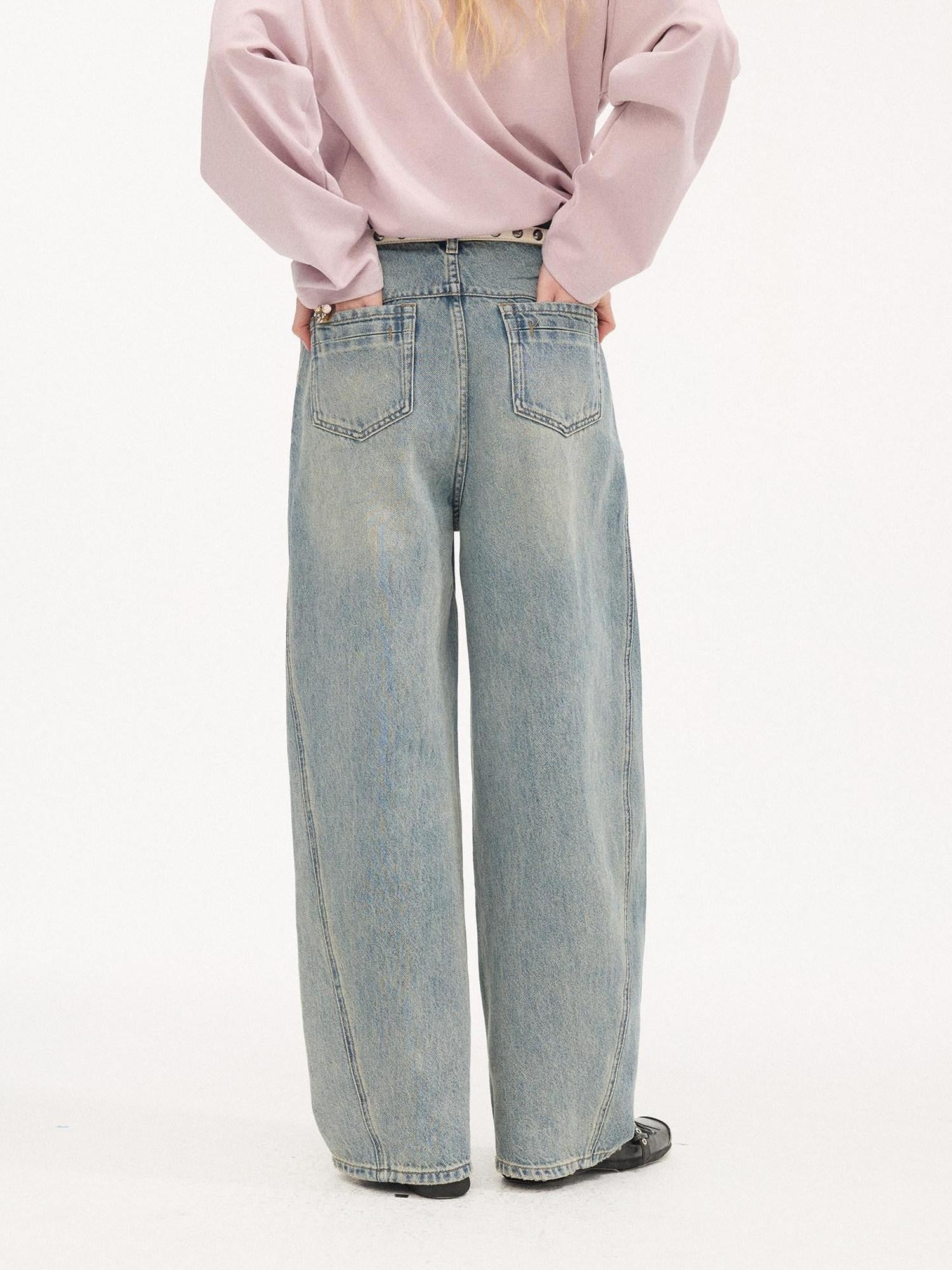 DIDDI MODA Whisker Split Curved Cut Natural Waist Relaxed Women&