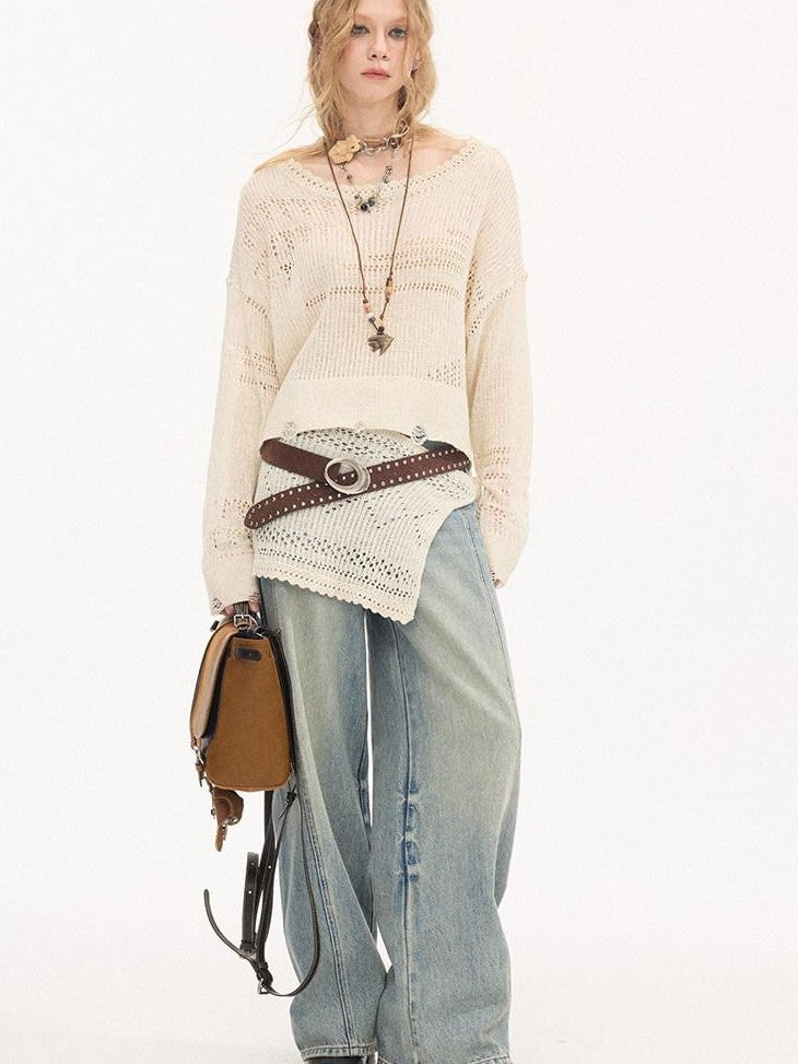 DIDDI MODA Whisker Split Curved Cut Natural Waist Relaxed Women&