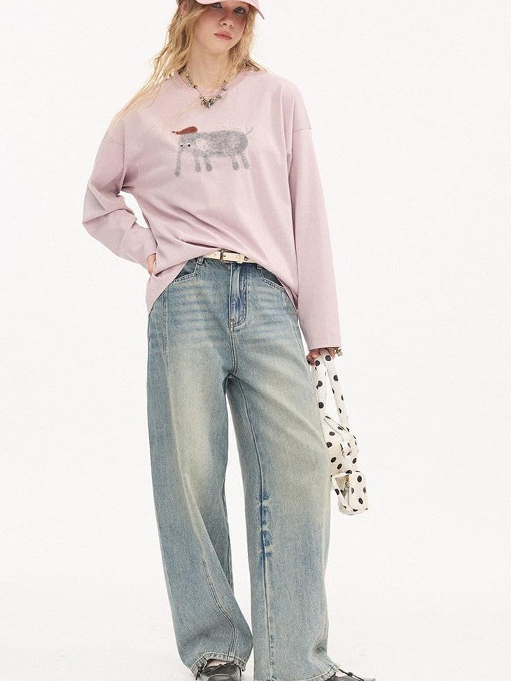 DIDDI MODA Whisker Split Curved Cut Natural Waist Relaxed Women&