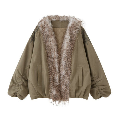 DIDDI_MODA_White_Embroidered_Fur_Collar_Drop_Shoulder_Women&