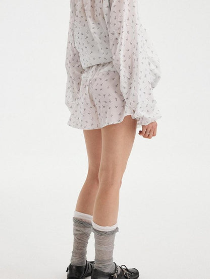 DIDDI MODA White Floral Drawstring Colorblock Loose Uv Women&