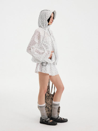 DIDDI MODA White Floral Drawstring Colorblock Loose Uv Women&