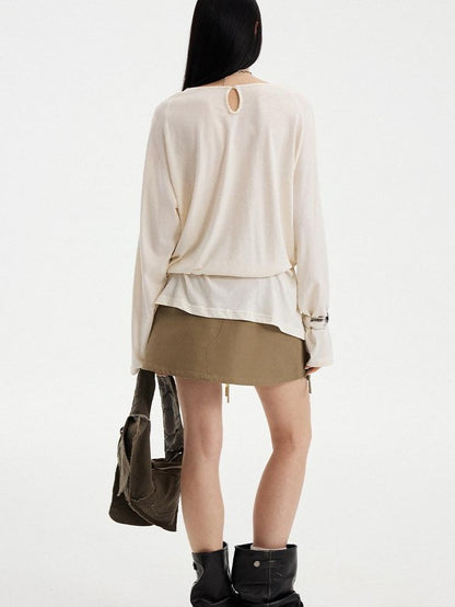 DIDDI MODA White Floral Pony Drawstring Round Neck Women&