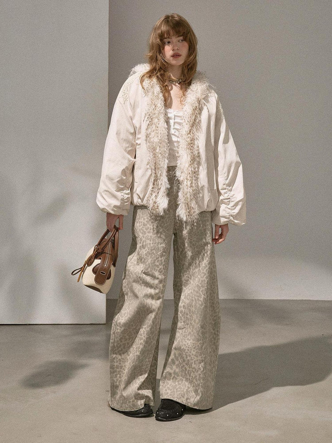 DIDDI MODA White Jacket Polka Dot Mesh V-neck Women&