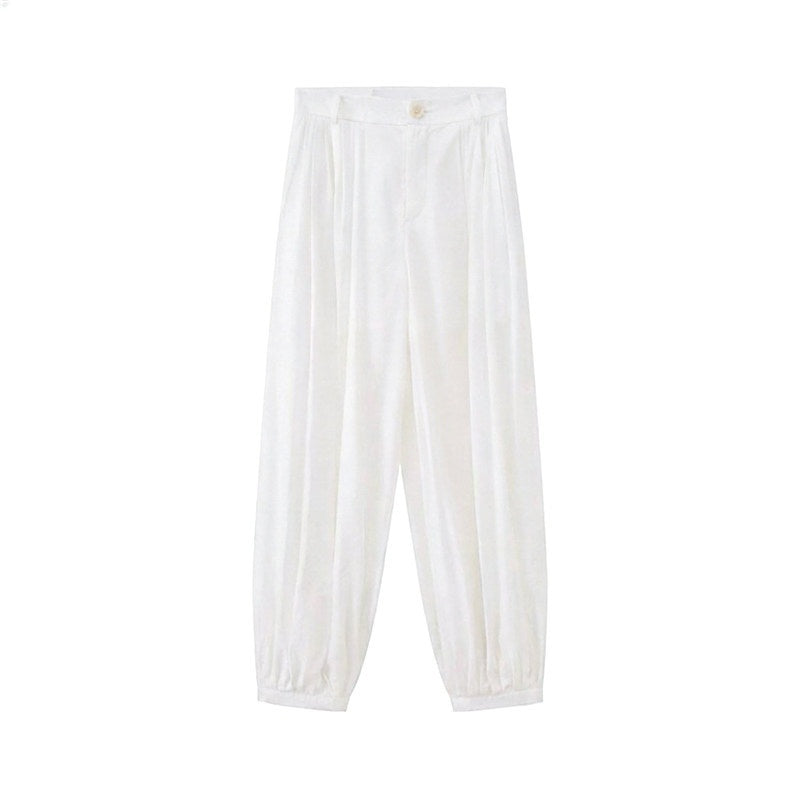 DIDDI_MODA_White_Pleated_High_Waist_Drawstring_Balloon_Women&