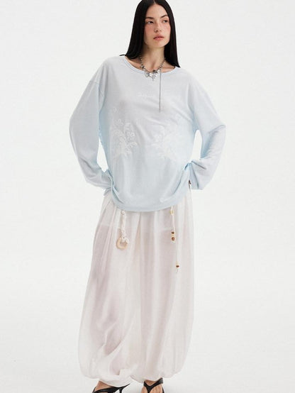 DIDDI MODA White Pleated High Waist Drawstring Balloon Women&