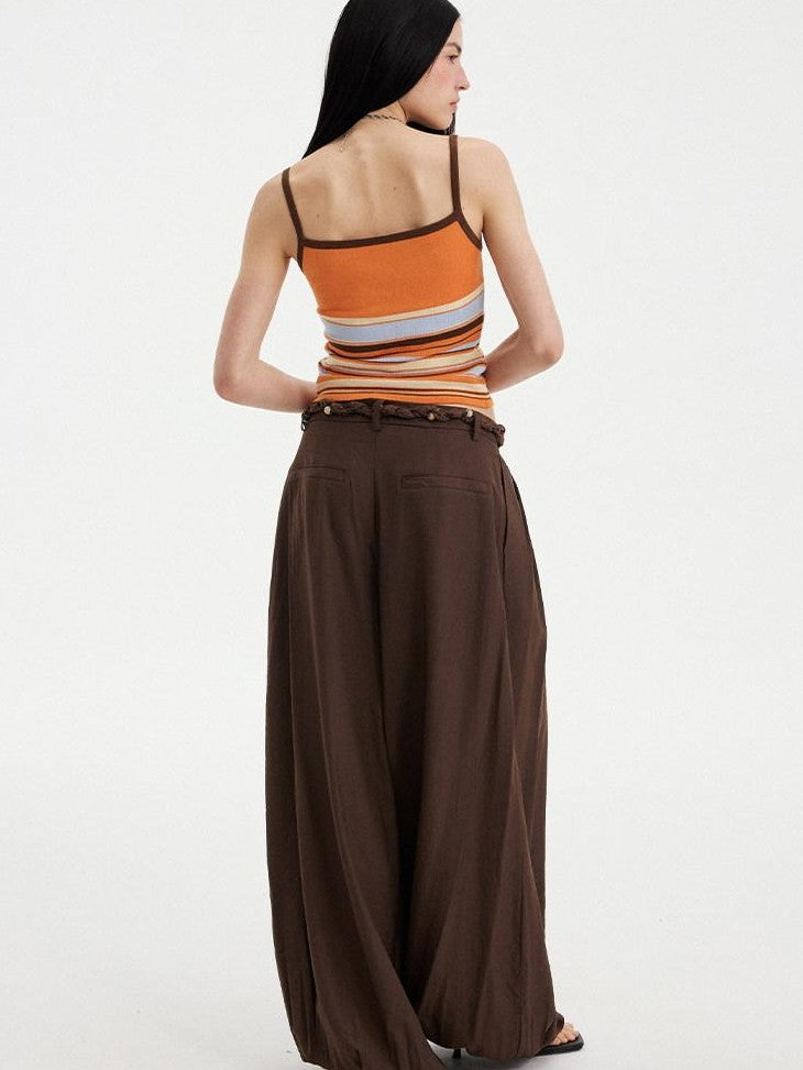 DIDDI MODA White Pleated High Waist Drawstring Balloon Women&