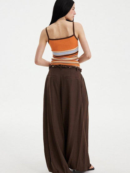DIDDI MODA White Pleated High Waist Drawstring Balloon Women&