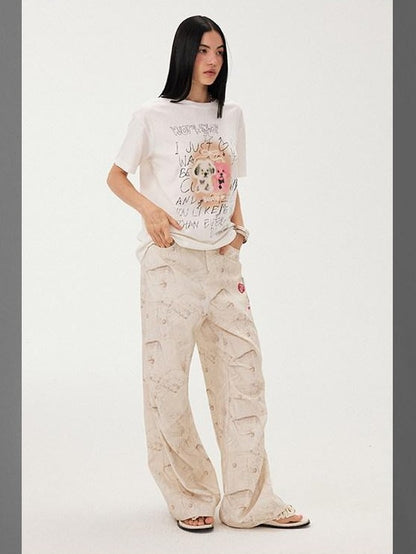 DIDDI MODA White Printed Badge Slight Flare Women&