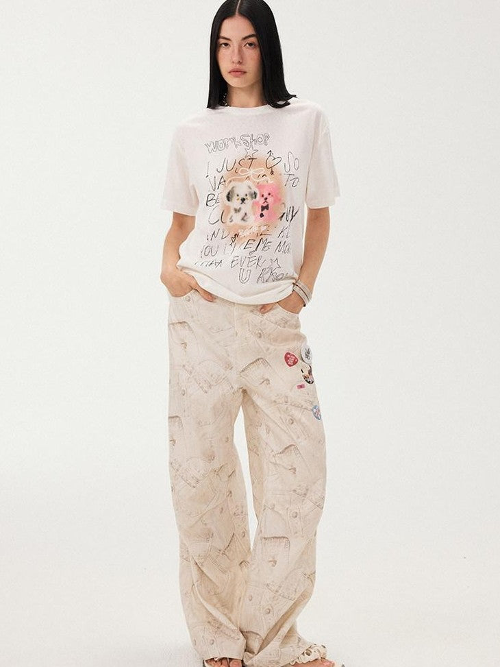 DIDDI MODA White Printed Badge Slight Flare Women&