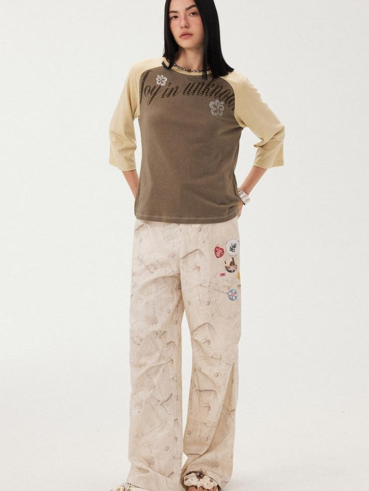 DIDDI MODA White Printed Badge Slight Flare Women&