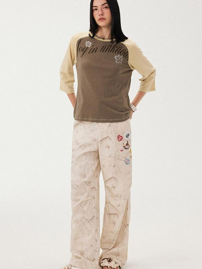 DIDDI MODA White Printed Badge Slight Flare Women&