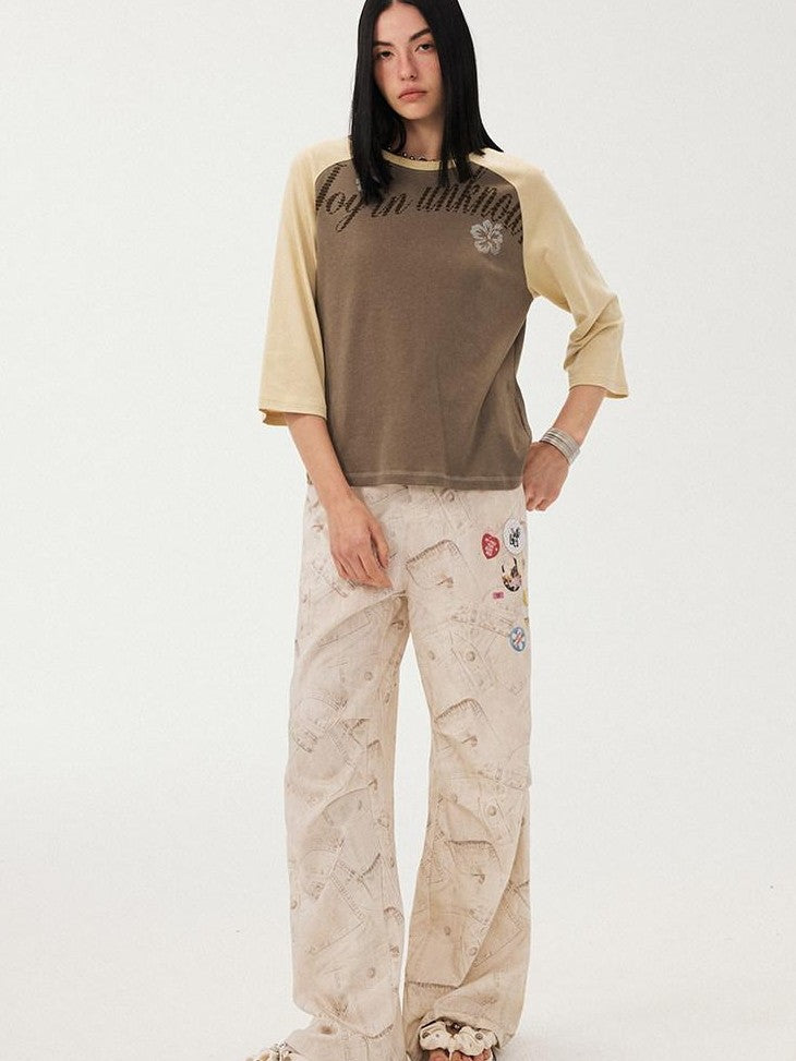 DIDDI MODA White Printed Badge Slight Flare Women&