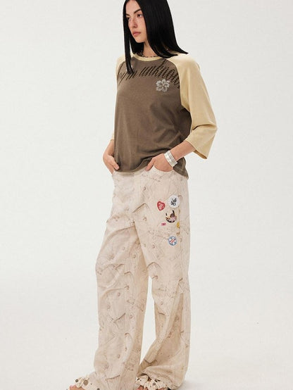 DIDDI MODA White Printed Badge Slight Flare Women&