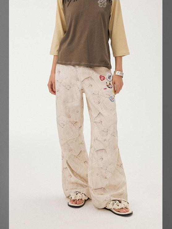 DIDDI MODA White Printed Badge Slight Flare Women&