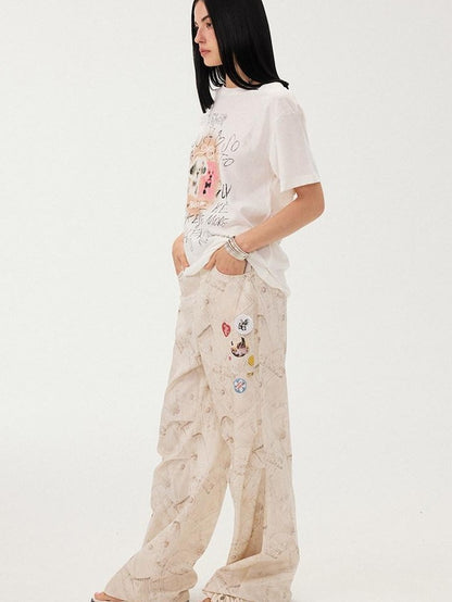 DIDDI MODA White Printed Badge Slight Flare Women&