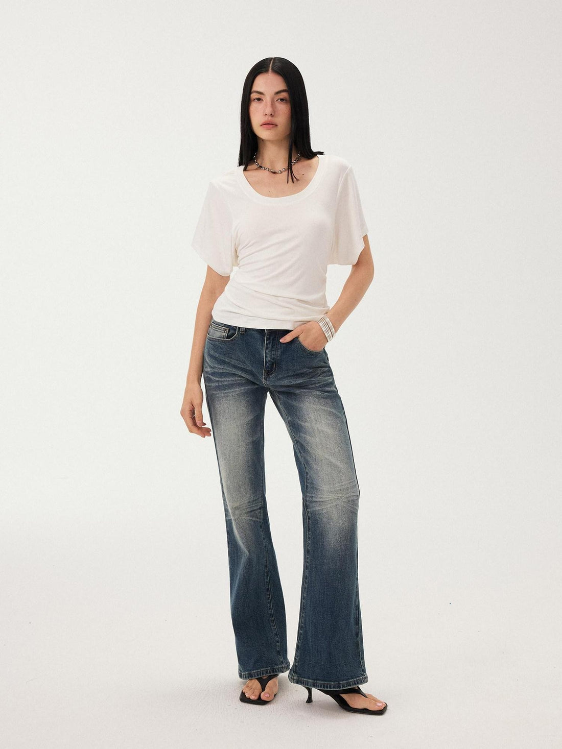 DIDDI MODA White Ruched Waist Slim Fit Women&