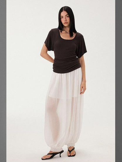DIDDI MODA White Ruched Waist Slim Fit Women&