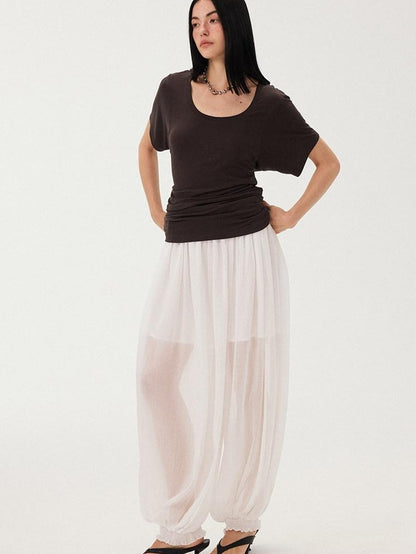 DIDDI MODA White Ruched Waist Slim Fit Women&