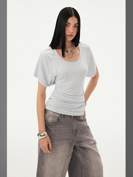 DIDDI MODA White Ruched Waist Slim Fit Women&