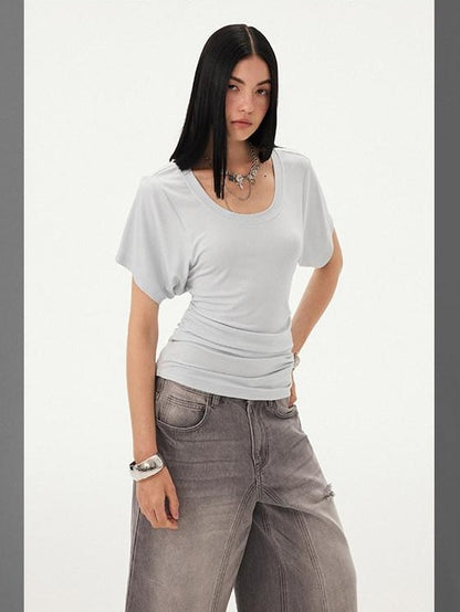 DIDDI MODA White Ruched Waist Slim Fit Women&