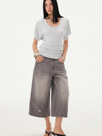 DIDDI MODA White Ruched Waist Slim Fit Women&