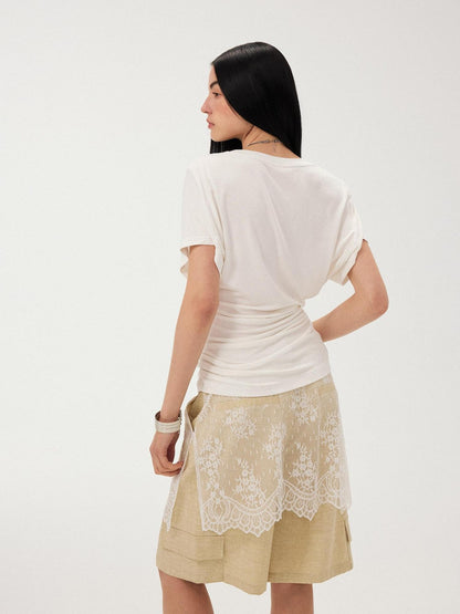 DIDDI MODA White Ruched Waist Slim Fit Women&