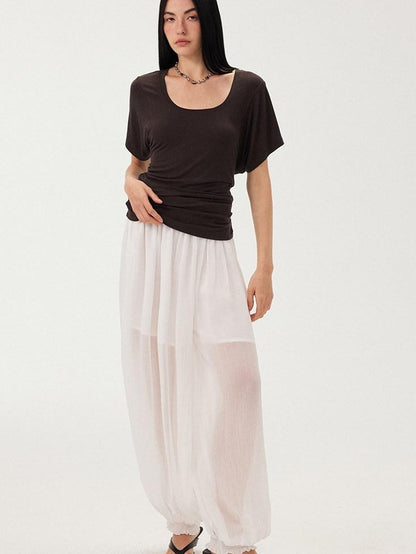 DIDDI MODA White Ruched Waist Slim Fit Women&