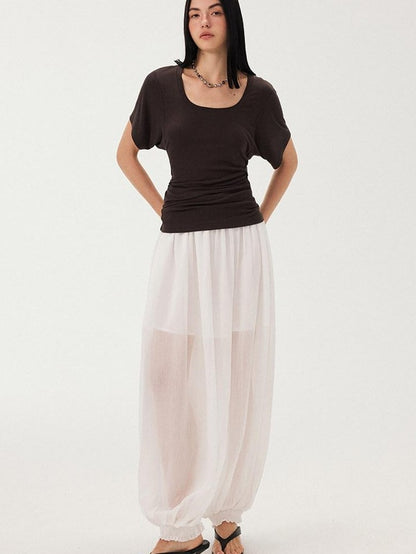 DIDDI MODA White Ruched Waist Slim Fit Women&