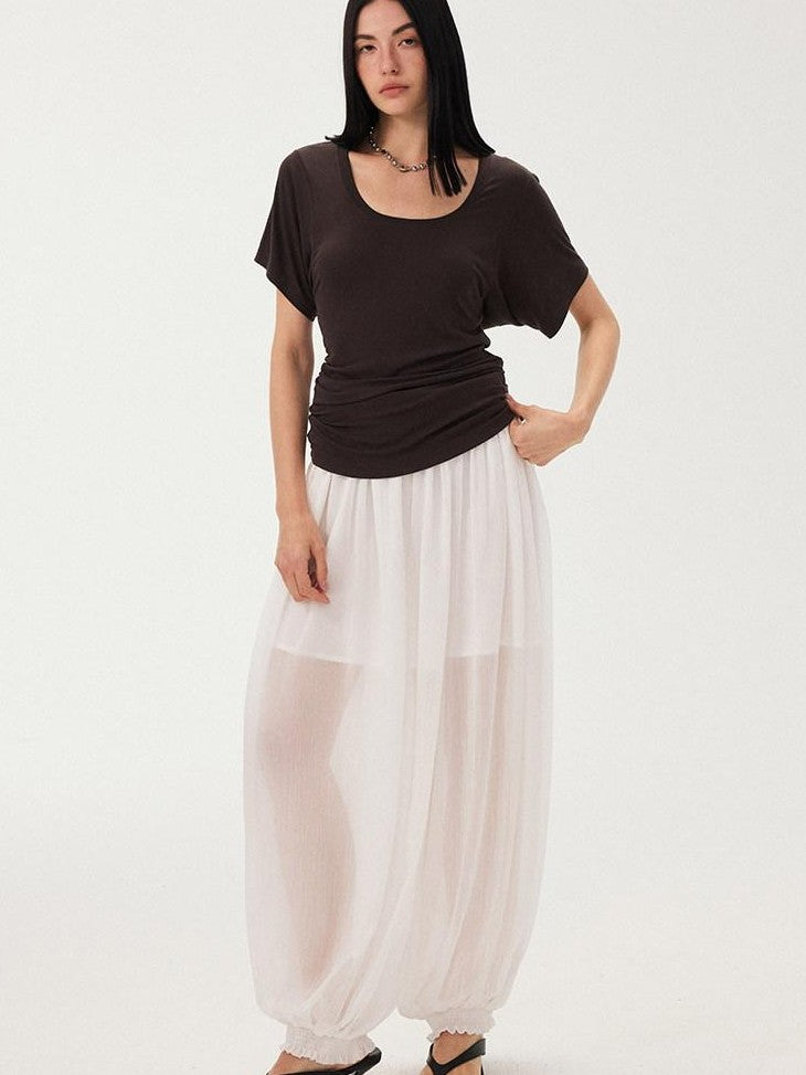 DIDDI MODA White Ruched Waist Slim Fit Women&