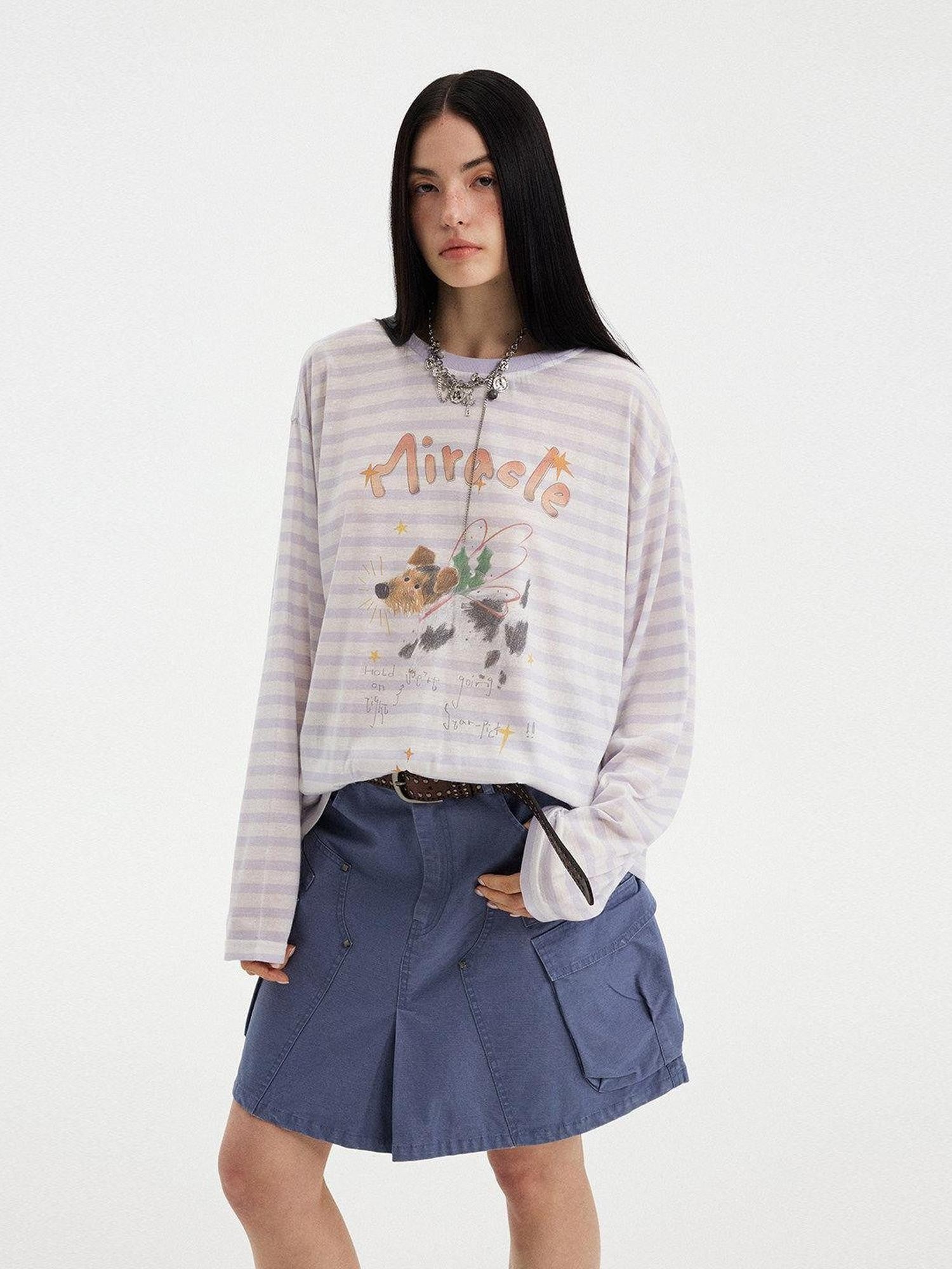 DIDDI MODA Yellow Striped Round Neck Women&
