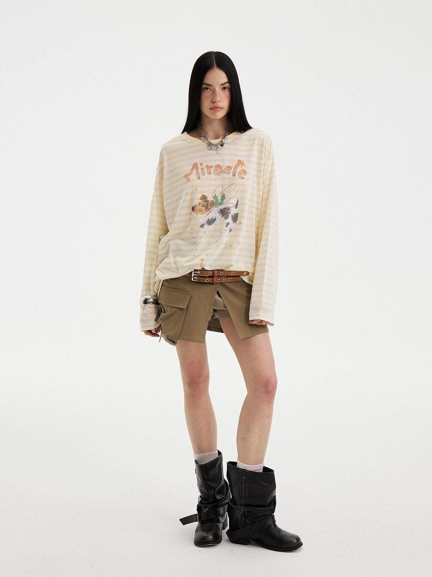 DIDDI MODA Yellow Striped Round Neck Women&