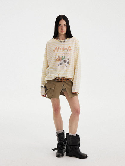 DIDDI MODA Yellow Striped Round Neck Women&