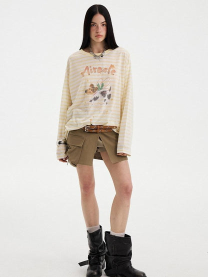 DIDDI MODA Yellow Striped Round Neck Women&