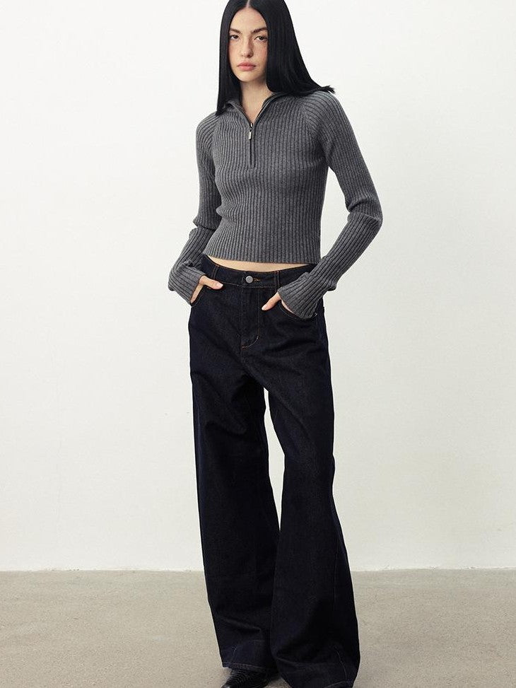 DIDDI MODA Zip Stand Collar Slim Fit Wool Blend Women&