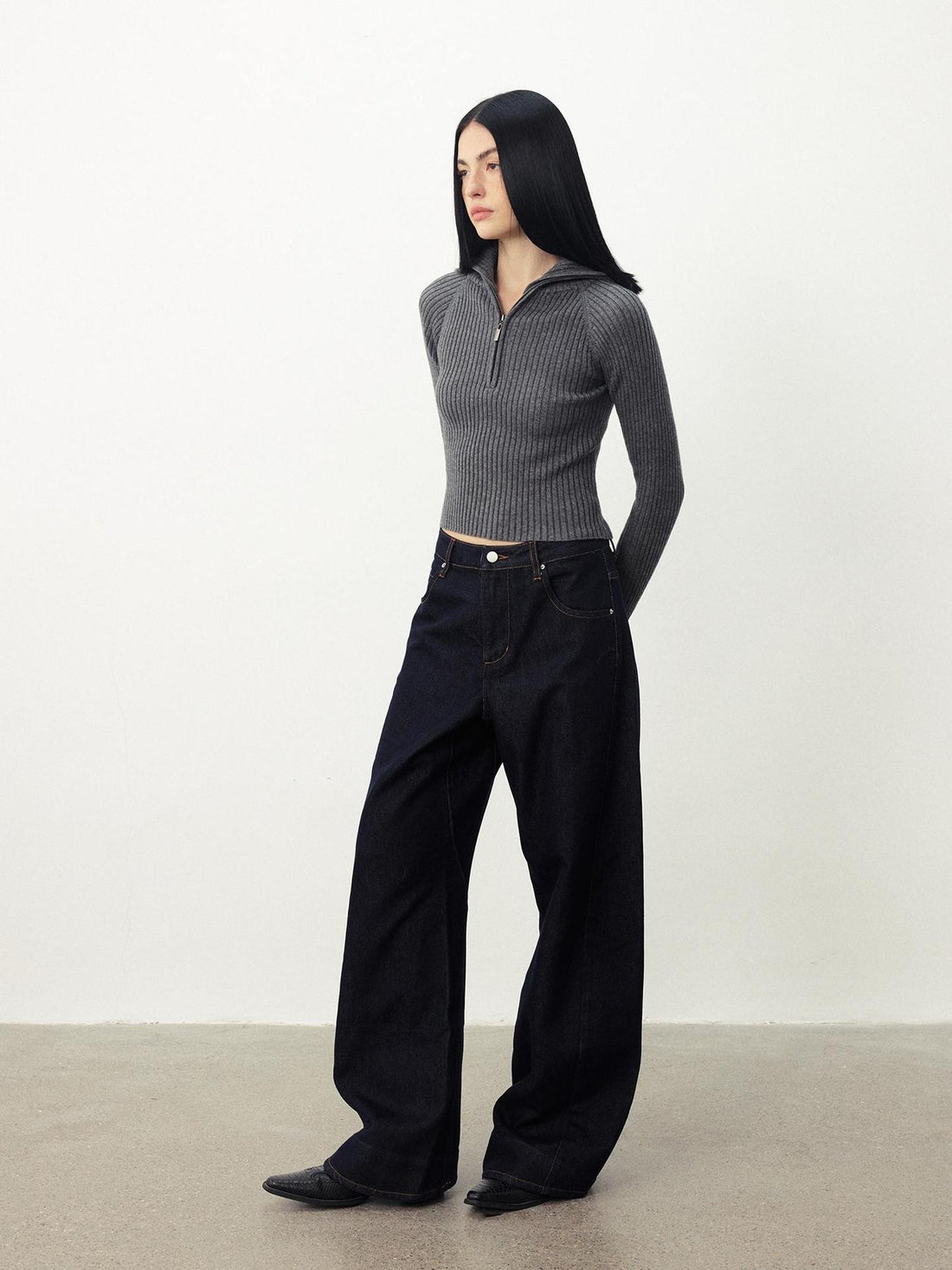 DIDDI MODA Zip Stand Collar Slim Fit Wool Blend Women&